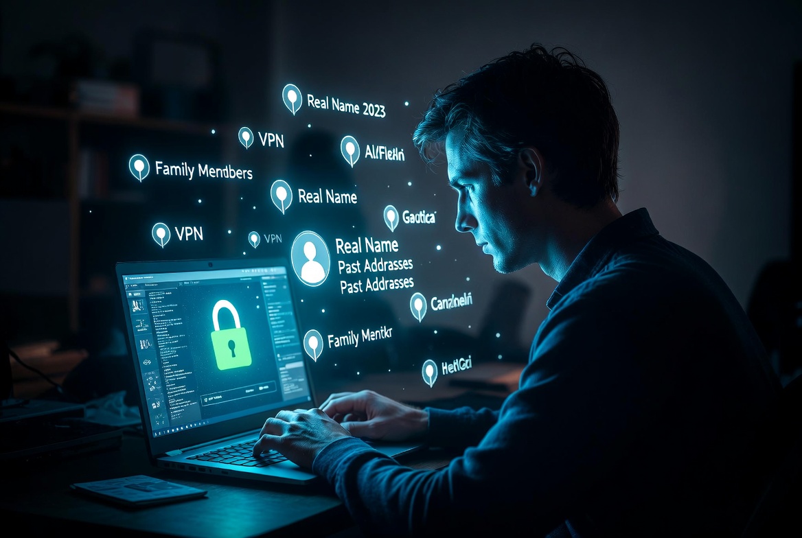 Illustration of a VPN user whose personal data is exposed by data brokers