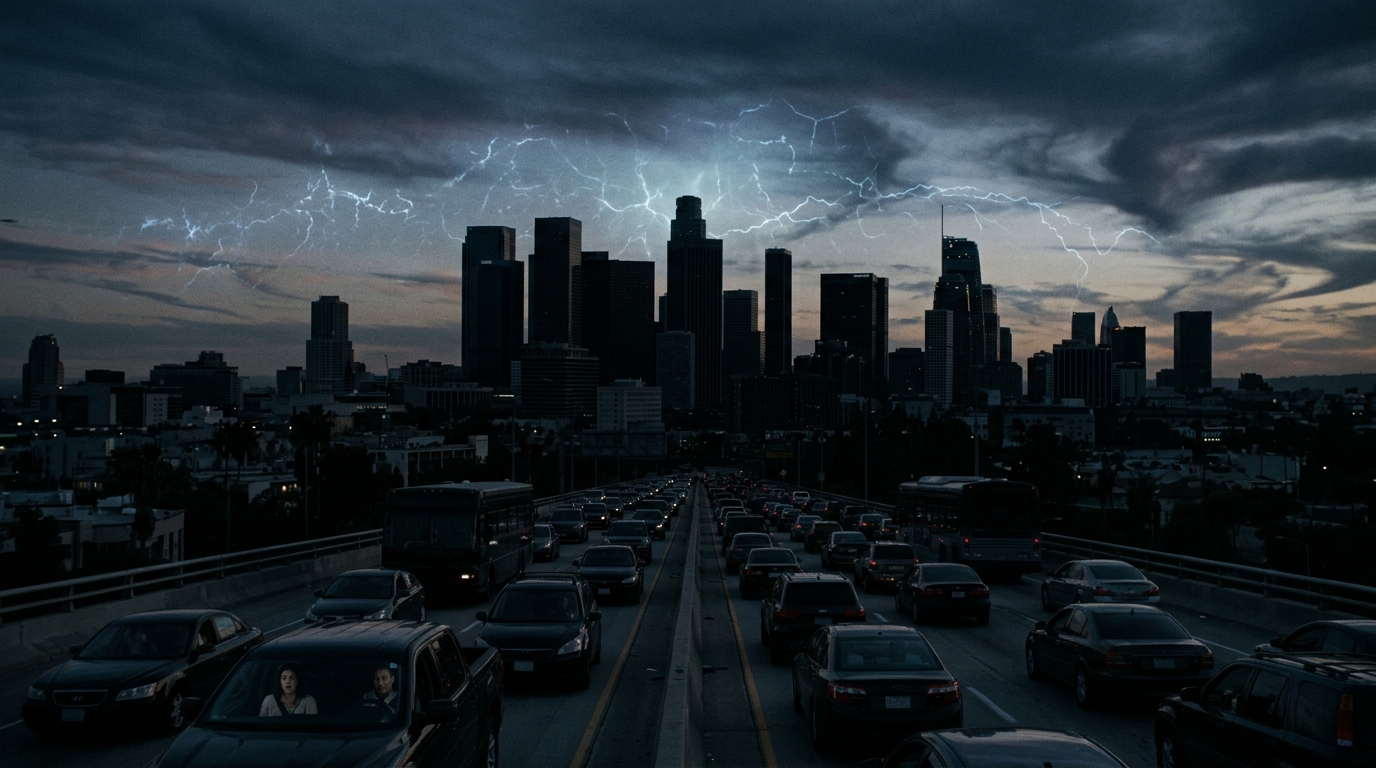 The devastating effects of an EMP on urban vehicles and the grid.