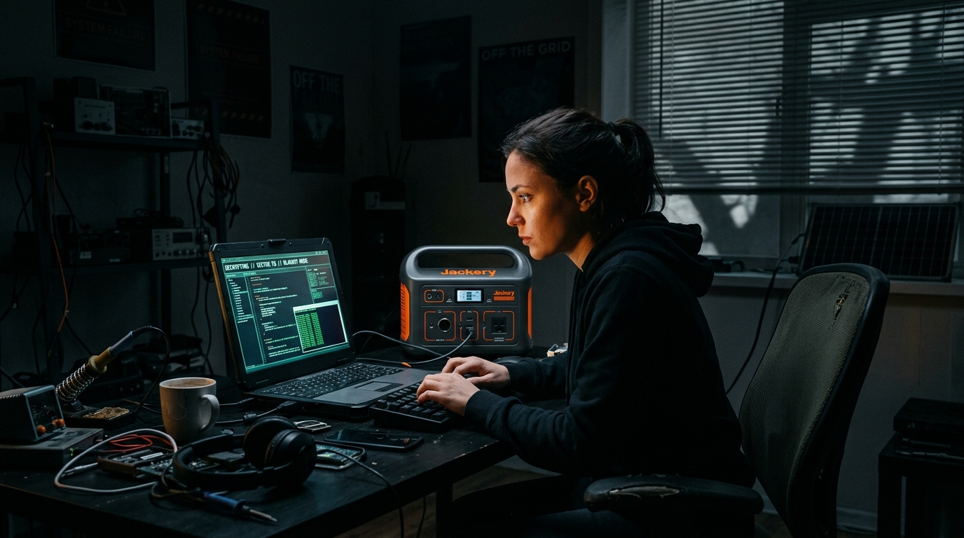 Surviving a remote work power outage with a solar generator for laptops.