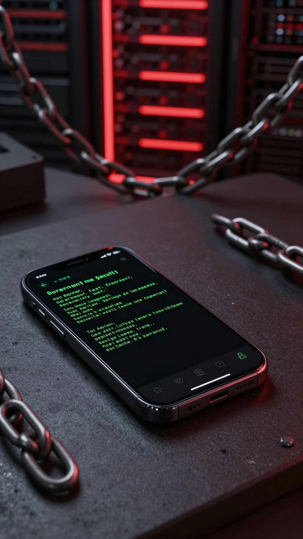 A rugged smartphone running GrapheneOS terminal on a workbench, symbolizing cypherpunk digital sovereignty and freedom from mass surveillance.